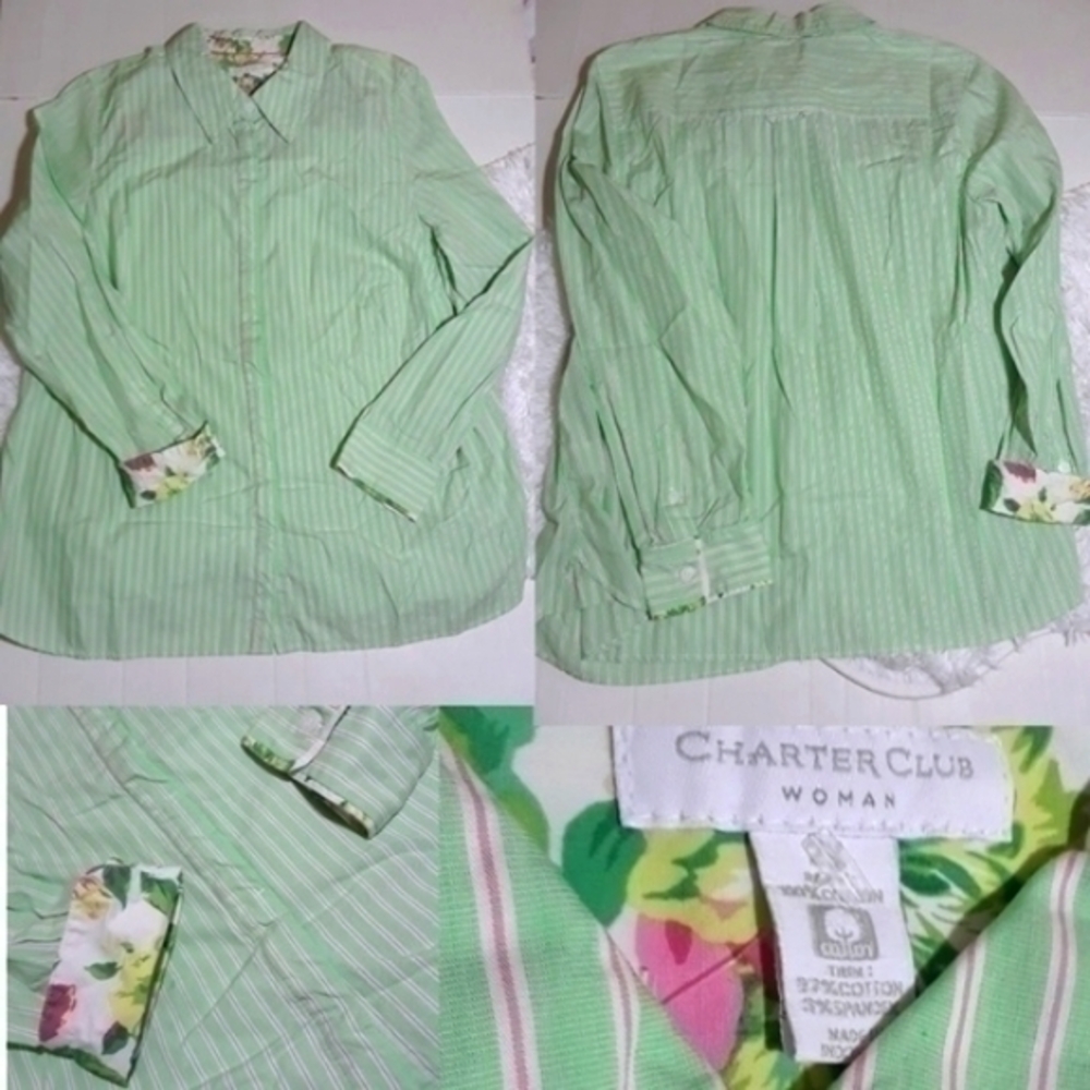 Charter Club Woman Stripe Button Front Shirt-2X